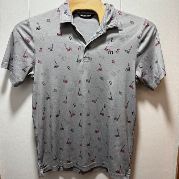 Travis Mathew Other - Travis Mathew Men's Gray Statue of Liberty Firework Print Golf Polo Shirt Size L